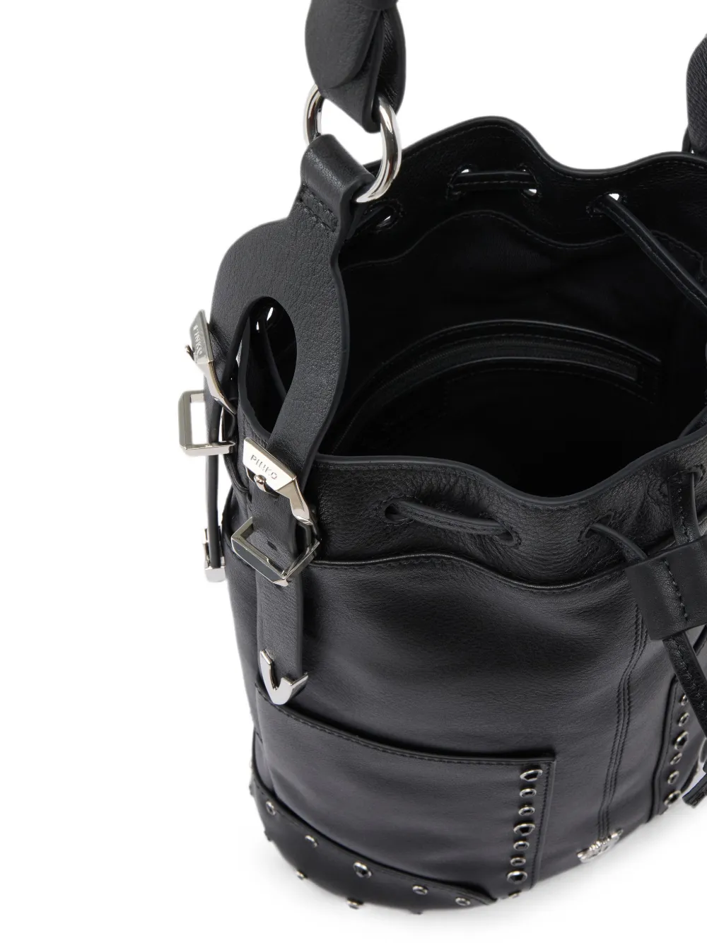 PINKO Leren bucket-tas met studs Zwart