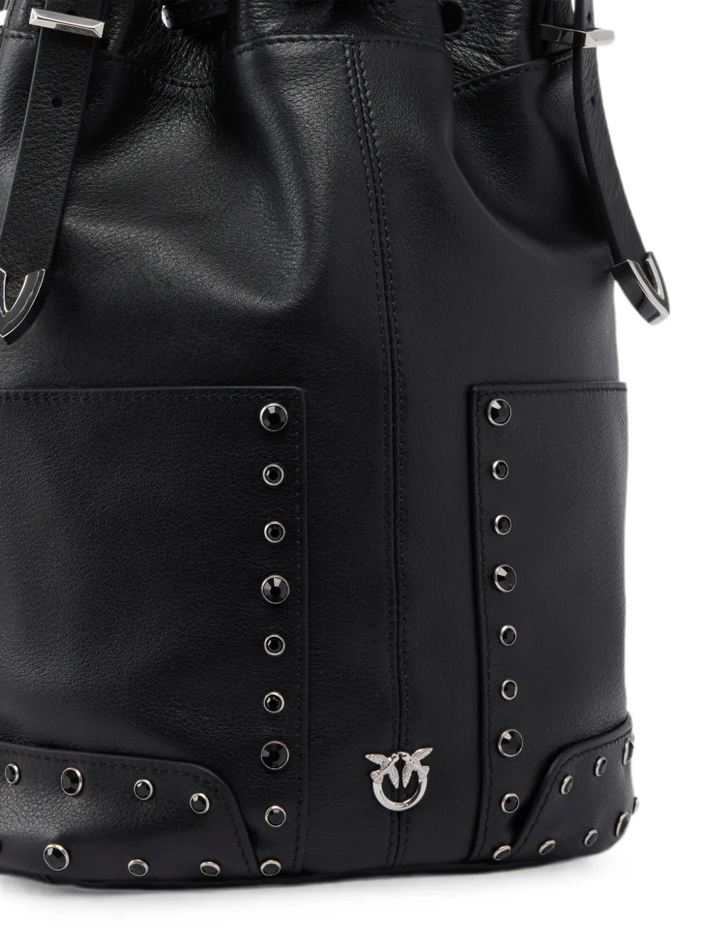 PINKO Leren bucket-tas met studs Zwart