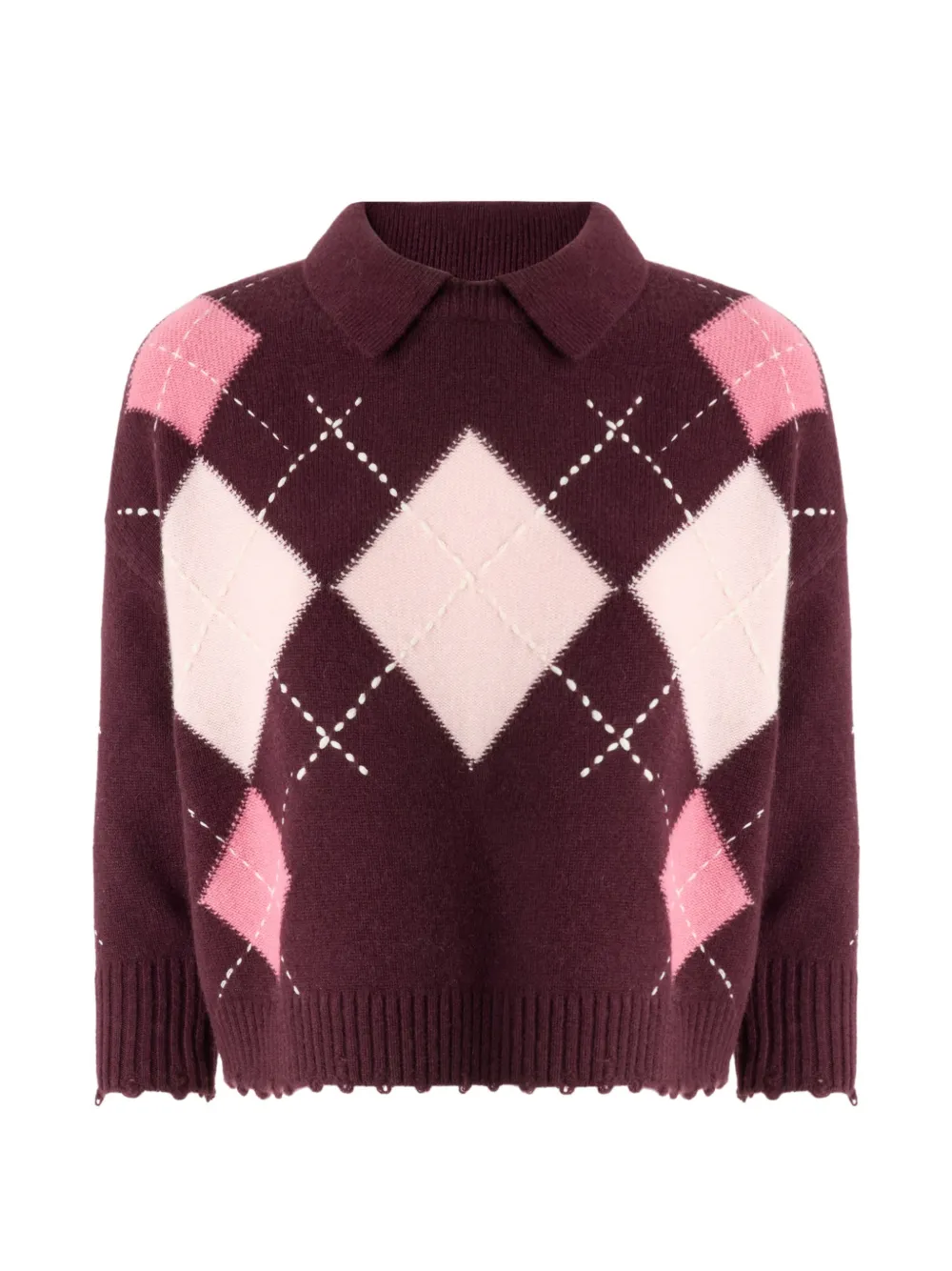 PINKO Distressed-Pullover mit Argyle-Muster - Rot