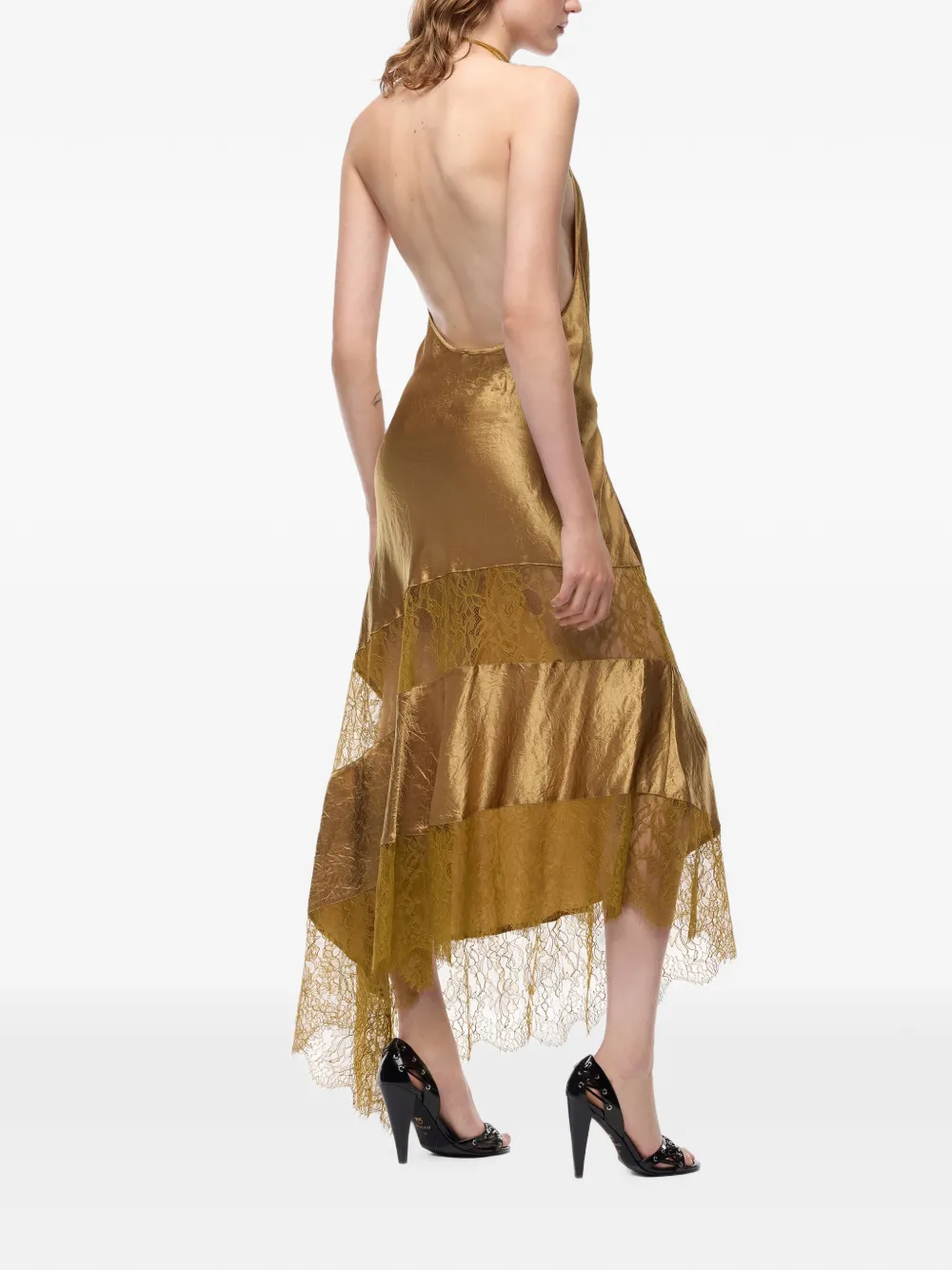 PINKO Asymmetrische satijnen midi-jurk met kant Goud