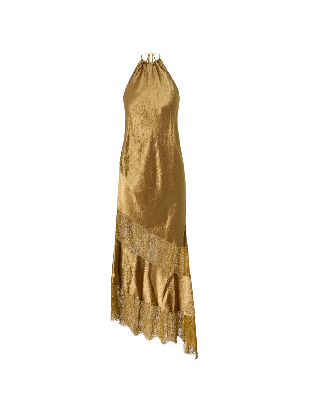 PINKO asymmetric satin midi dress with lace - Gold
