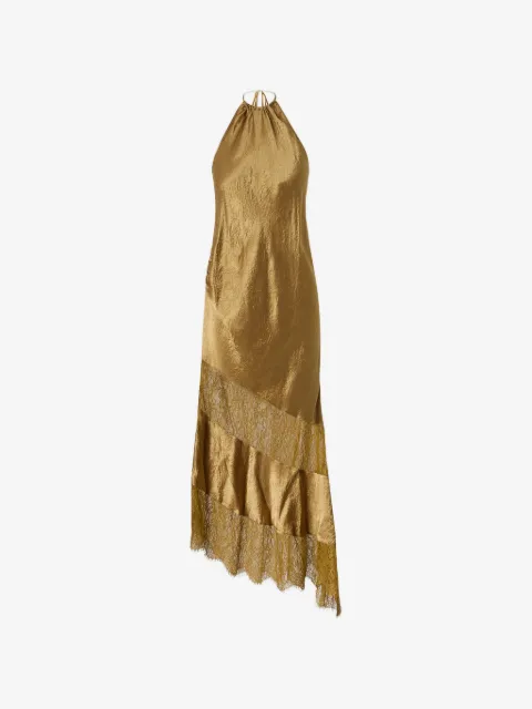 PINKO asymmetric satin midi dress with lace