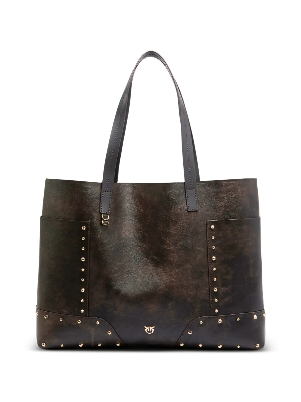 PINKO Borsa tote in pelle con borchie - Marrone