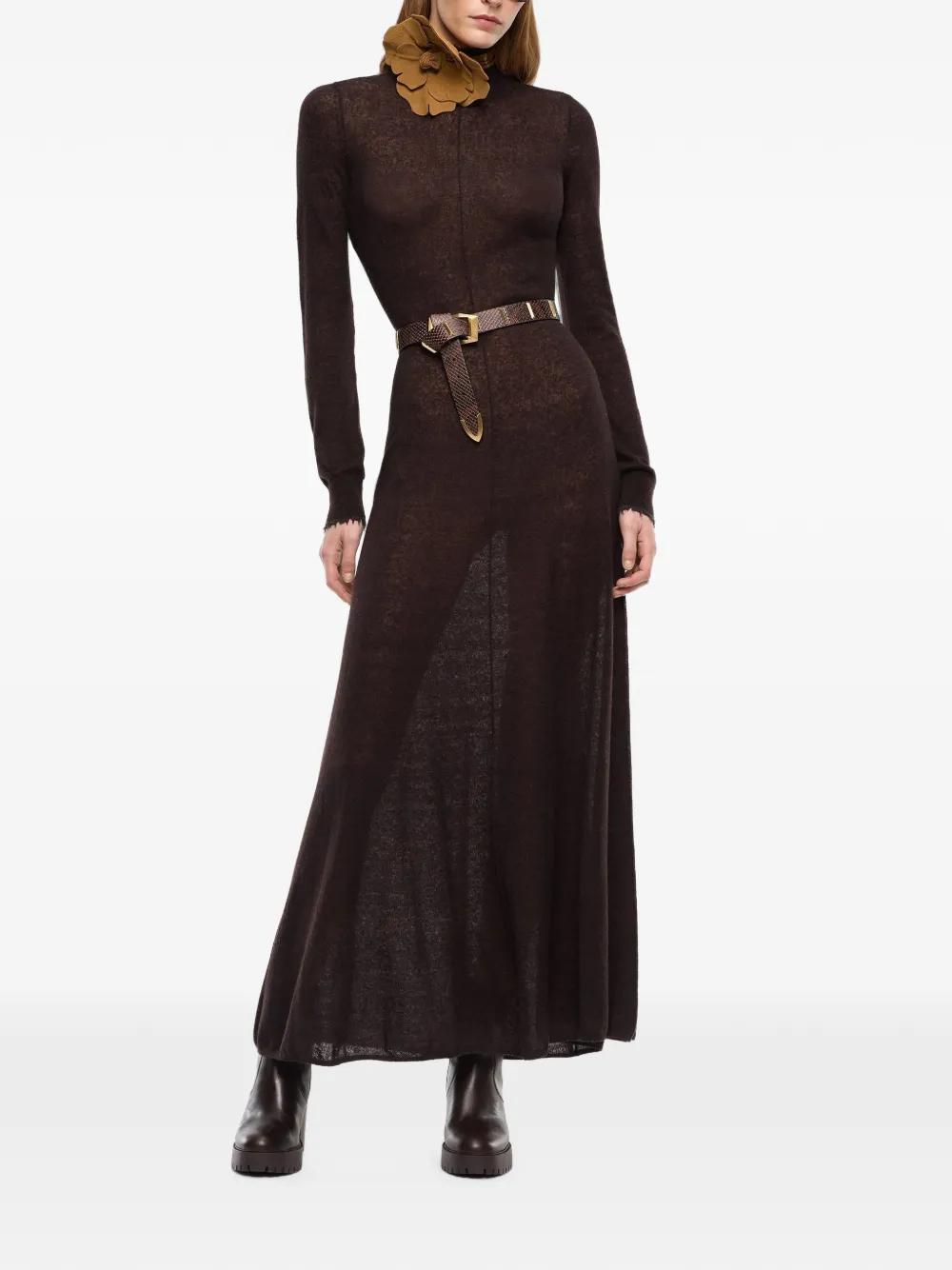 PINKO Maxi-jurk met lange mouwen en hoge hals Bruin