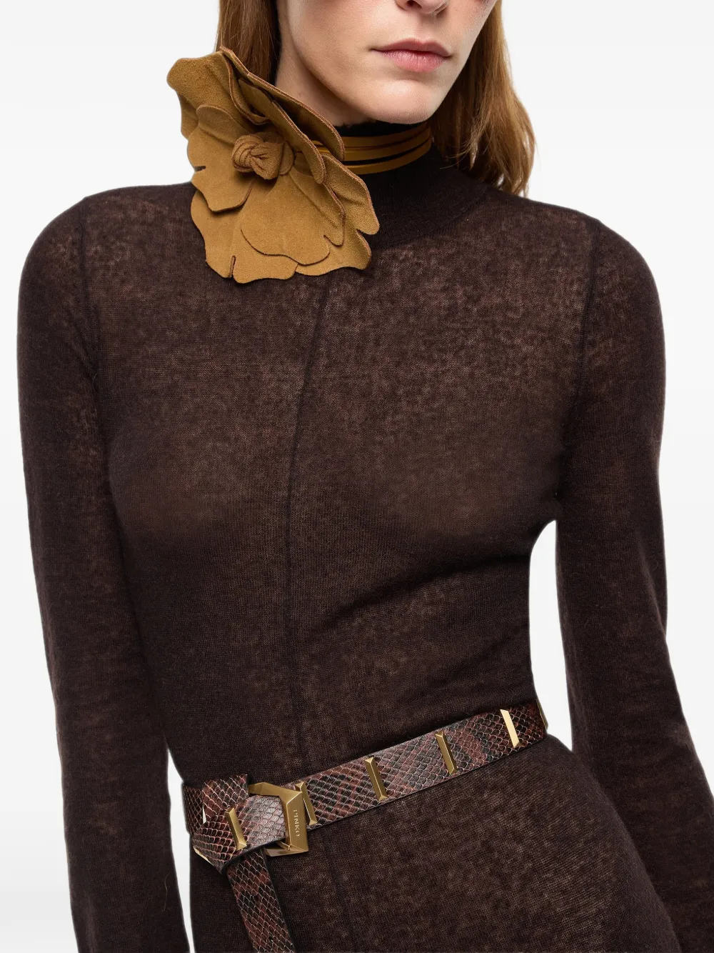 PINKO Maxi-jurk met lange mouwen en hoge hals Bruin