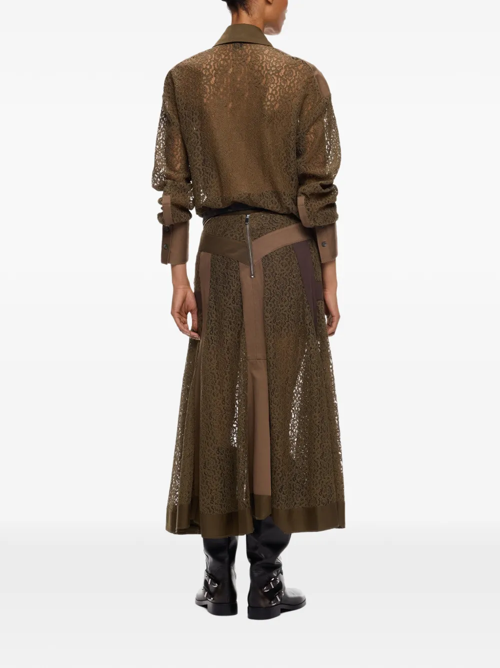 PINKO Midi-rok met kanten vlakken en patchwork Groen