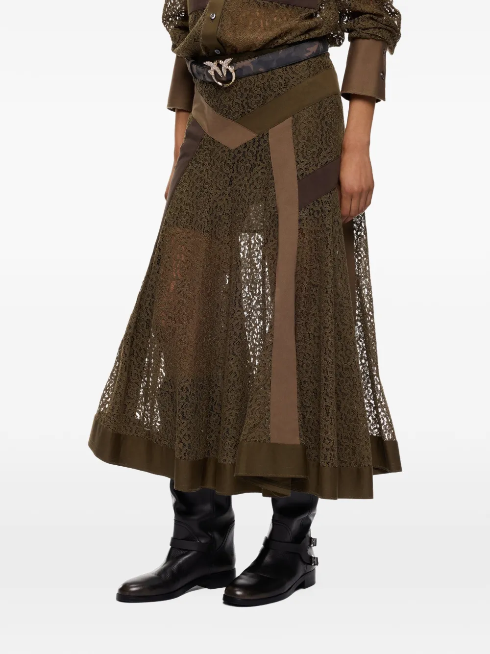 PINKO Midi-rok met kanten vlakken en patchwork Groen