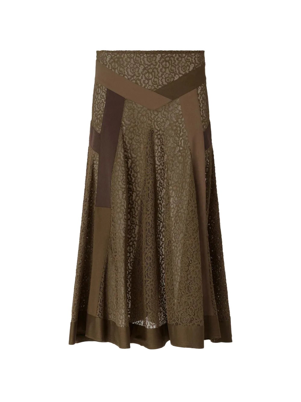 PINKO lace-panelled patchwork midi skirt - Verde