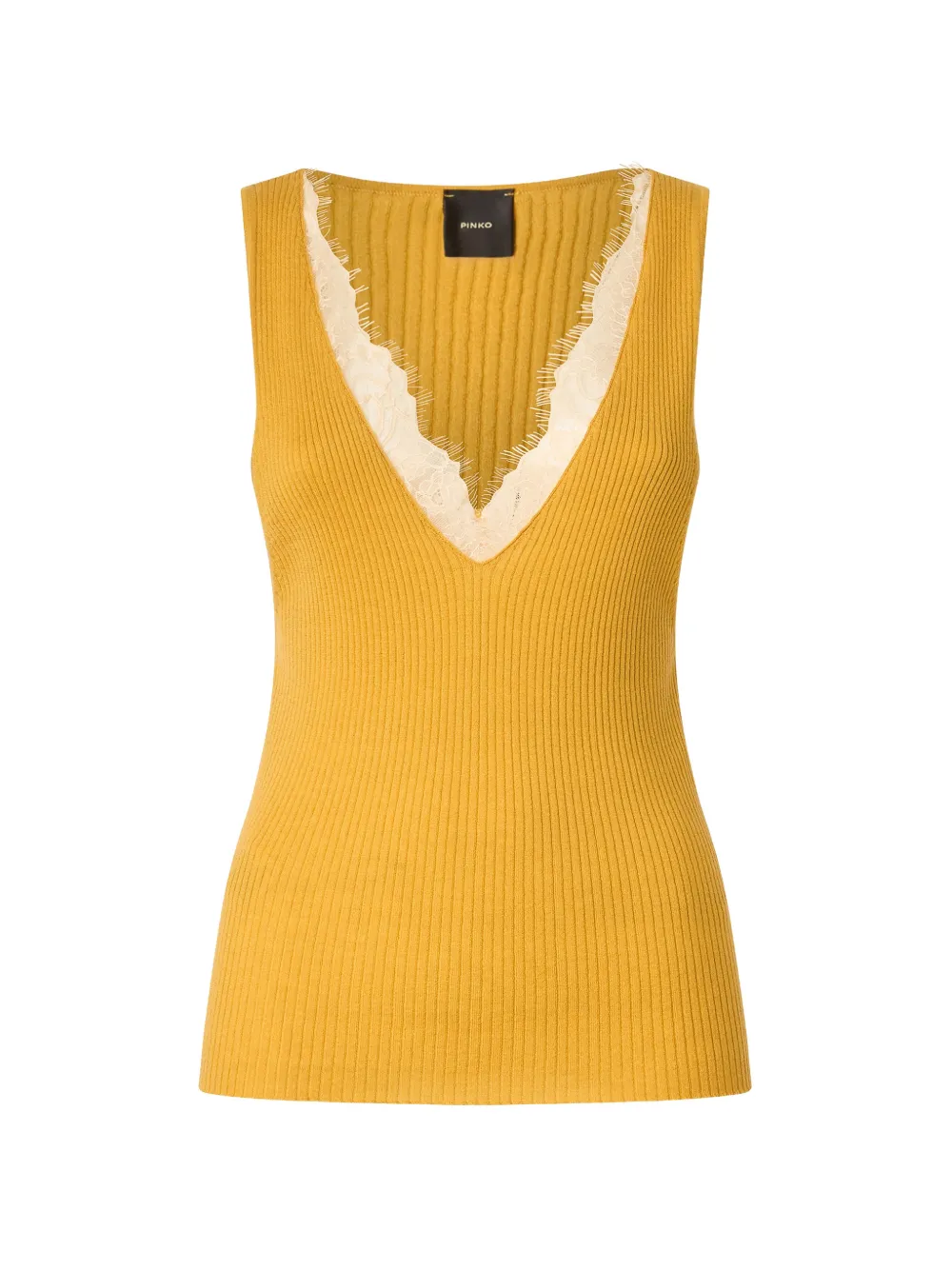 PINKO Top con bordo di pizzo - Giallo