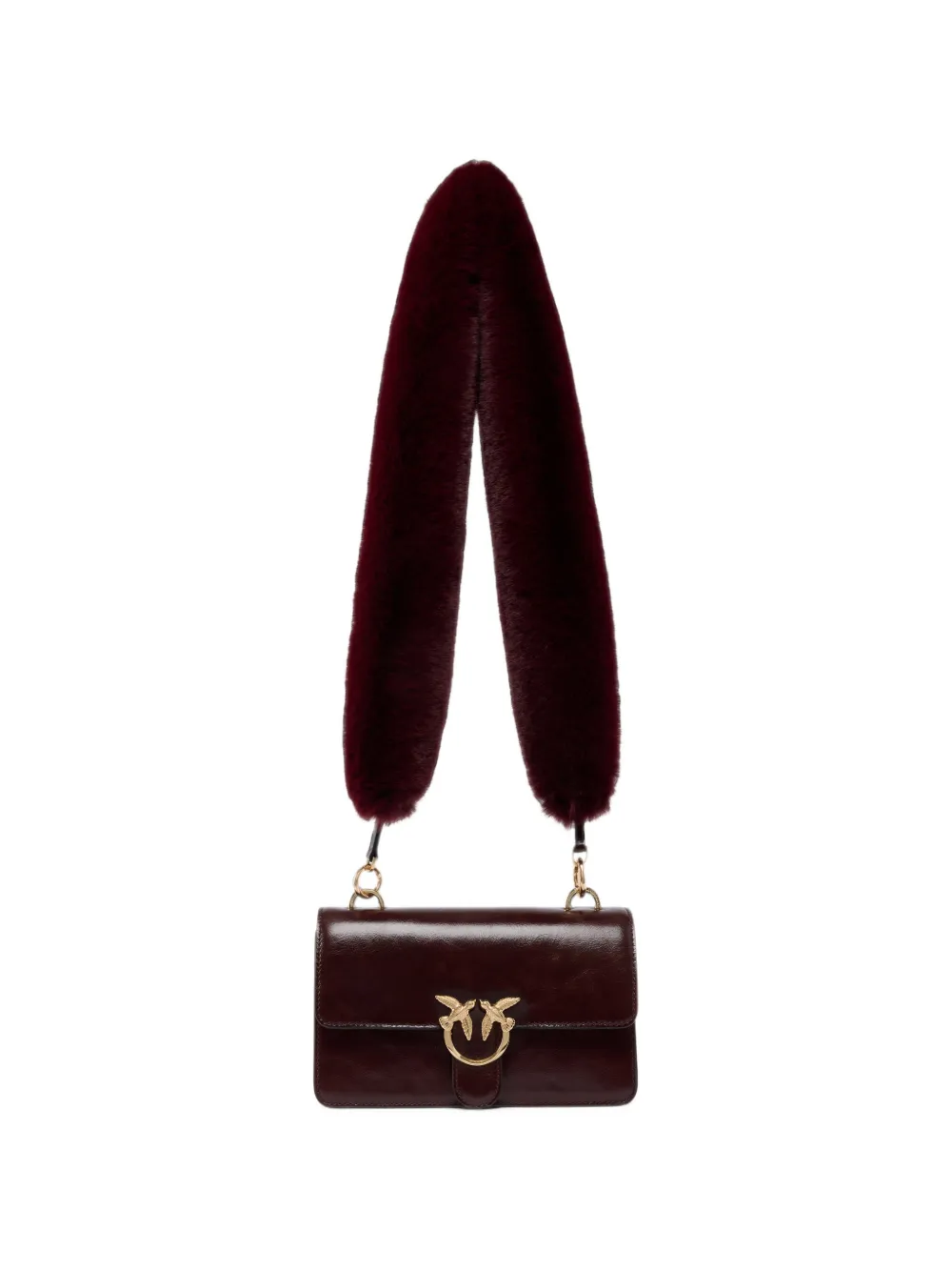 PINKO Borsa a spalla Love Birds in pelliccia sintetica con tracolla - Rosso