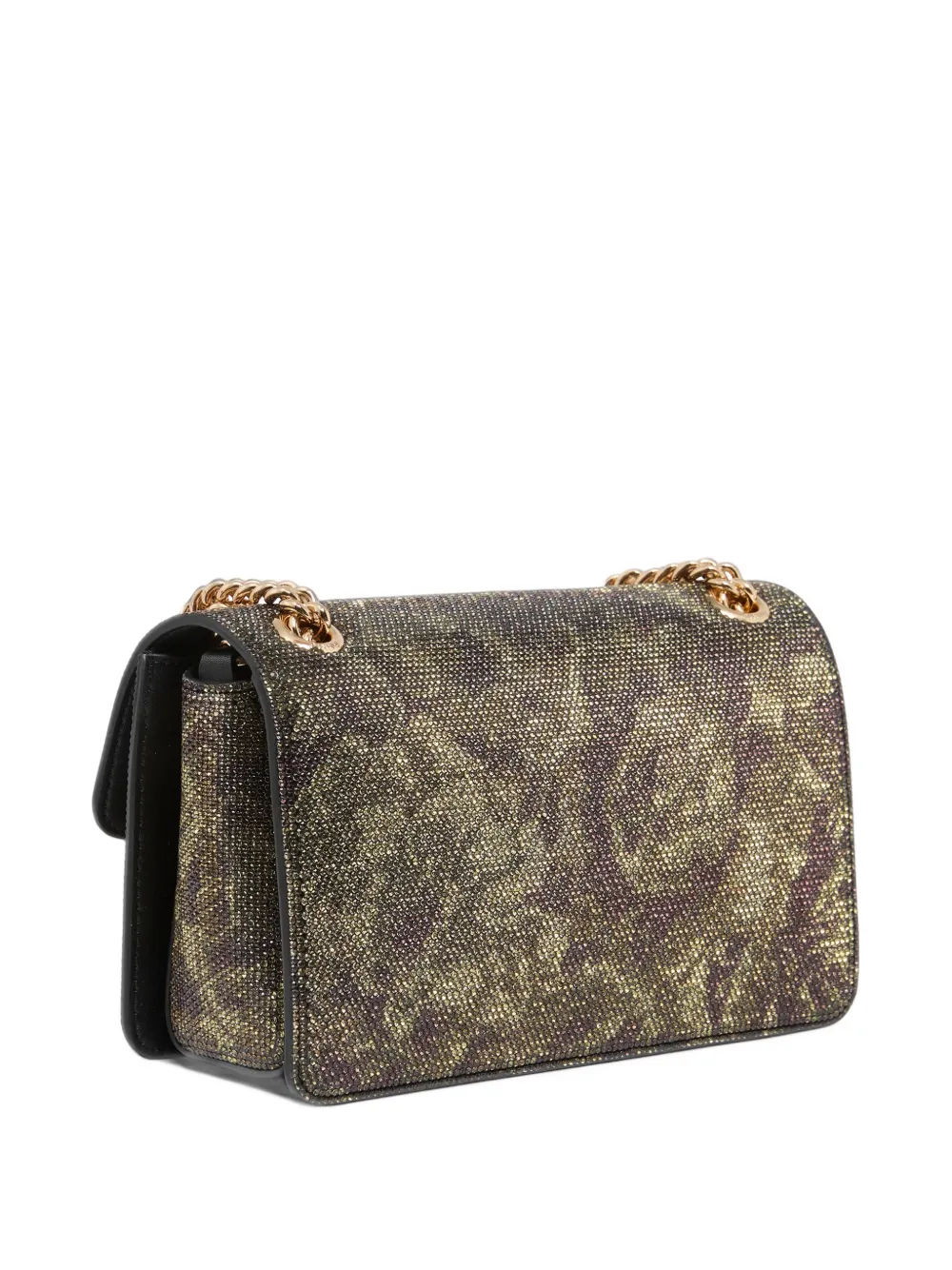PINKO Mini Love One Light fully-rhinestoned crossbody bag with camouflage print Groen