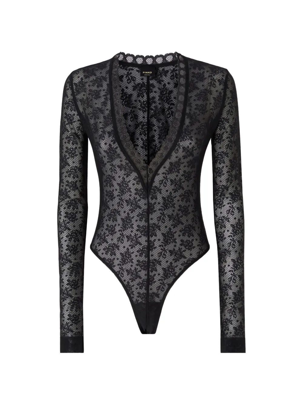 PINKO Body in pizzo a fiori con scollo a V - Nero