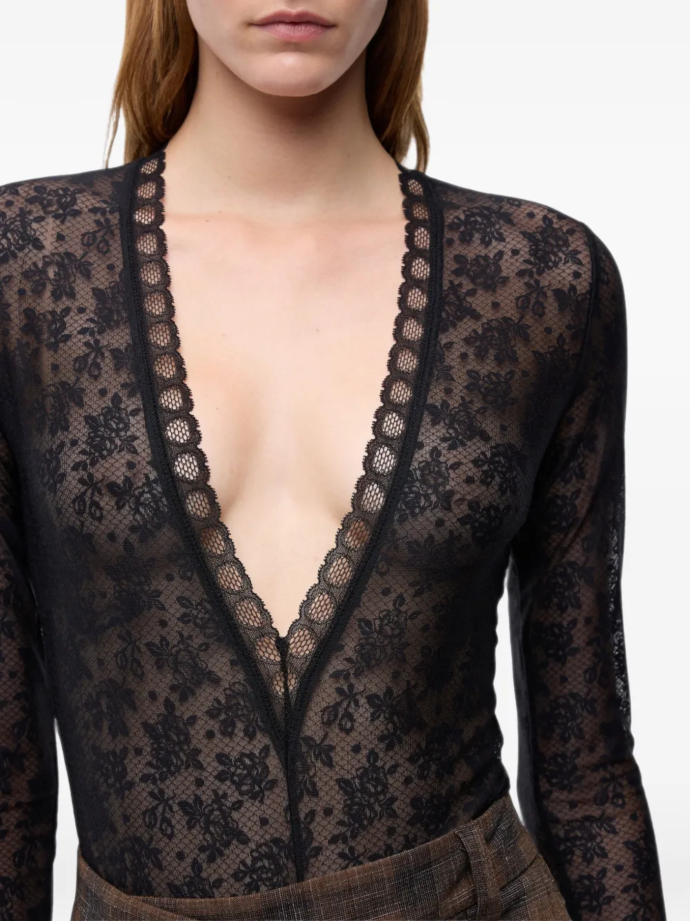 PINKO Body met bloemenkant Zwart
