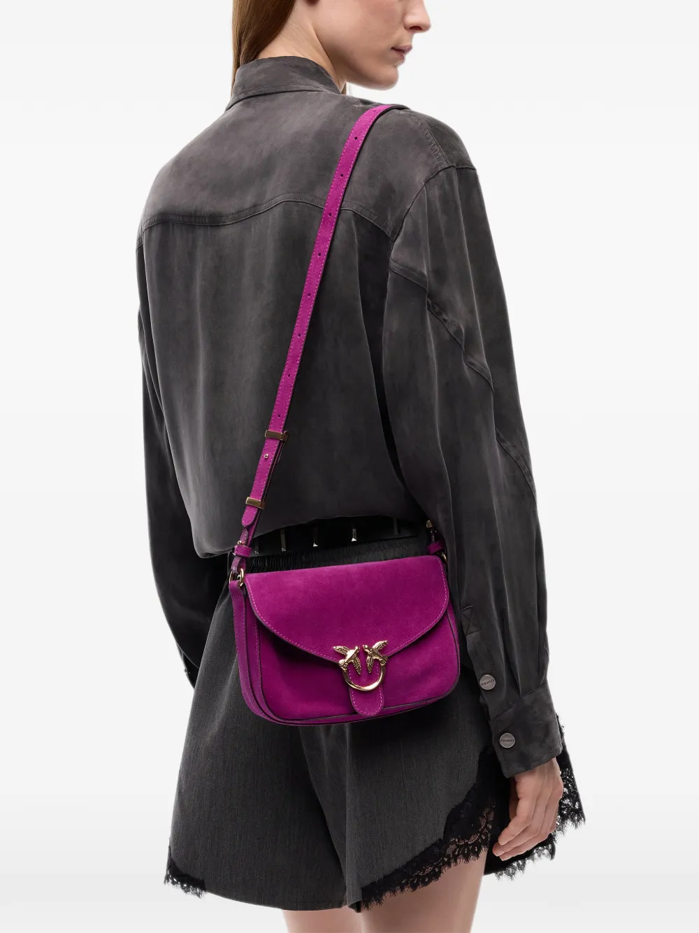 PINKO Love Birds suède schoudertas Paars