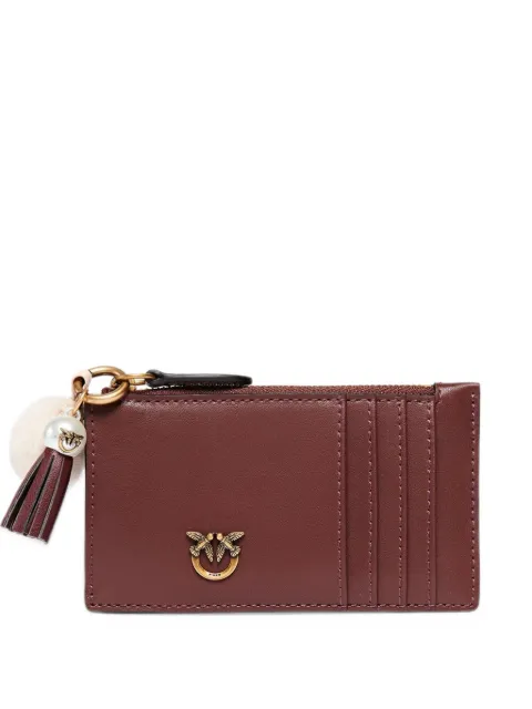 PINKO leather card holder with tassel and pompom