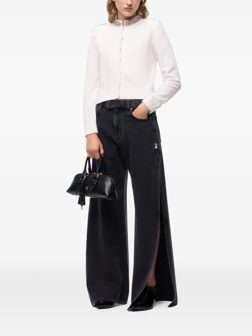 PINKO Jeans met wijde pijpen en zijsplitten Zwart
