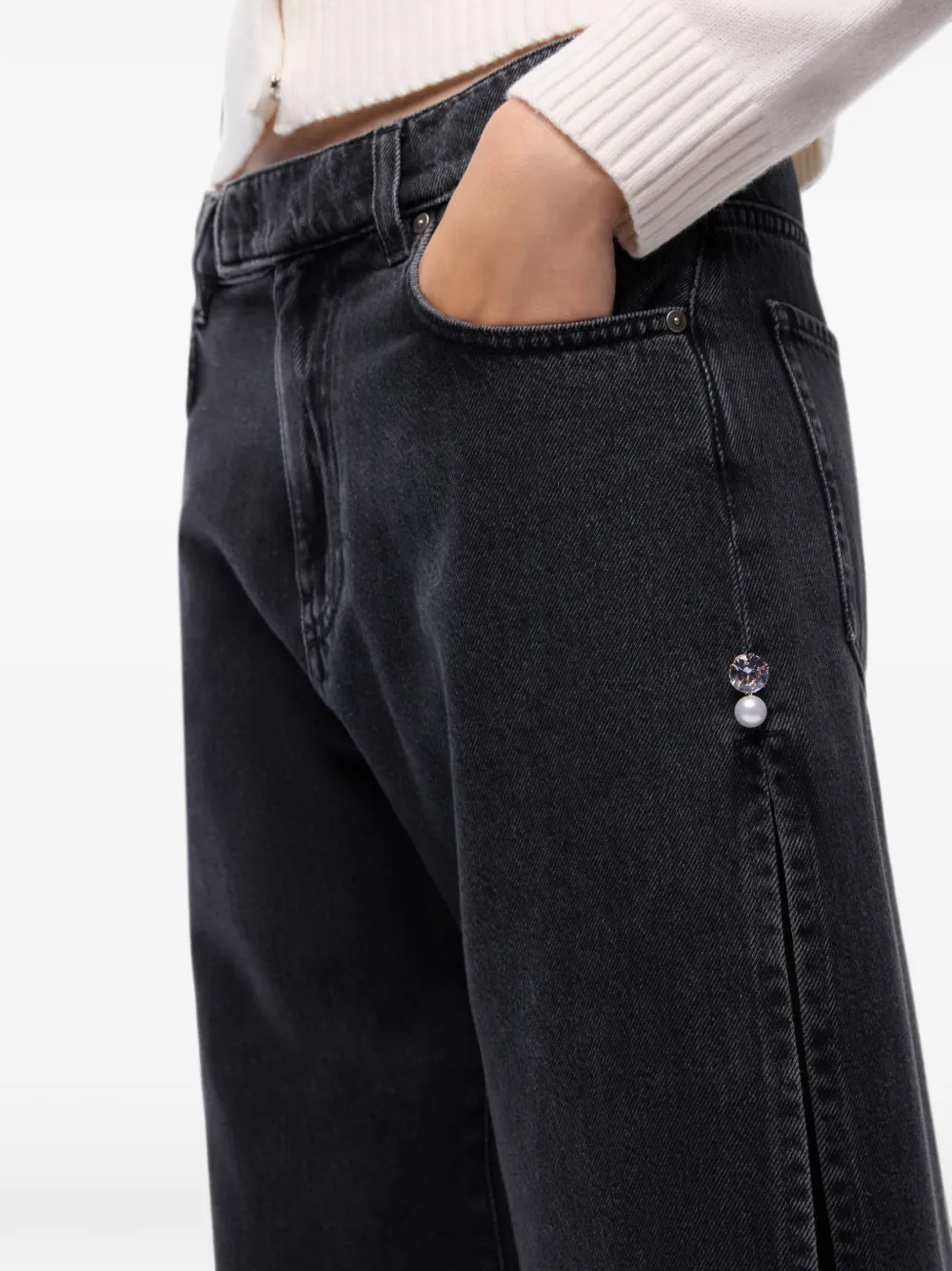 PINKO Jeans met wijde pijpen en zijsplitten Zwart