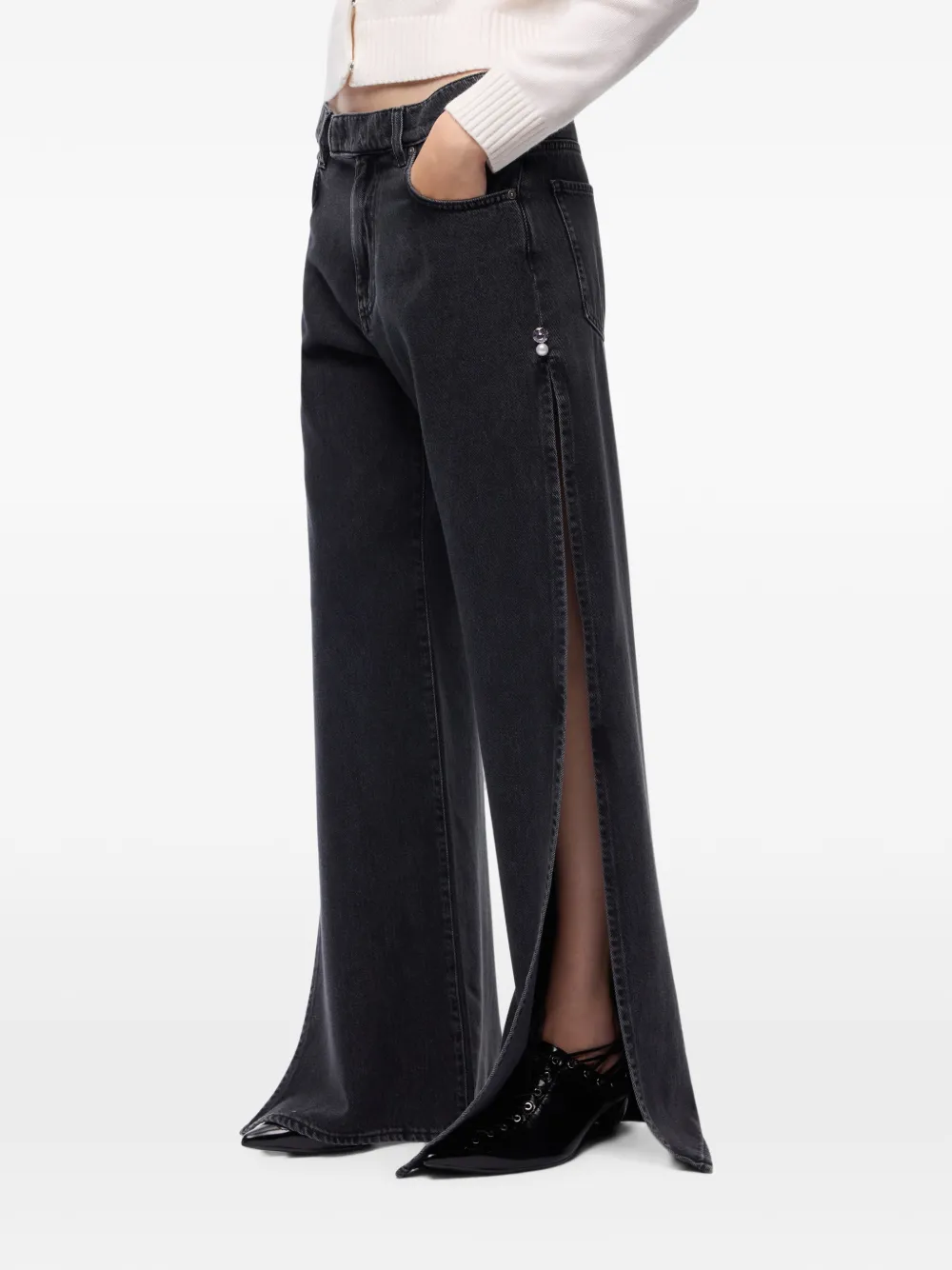 PINKO Jeans met wijde pijpen en zijsplitten Zwart