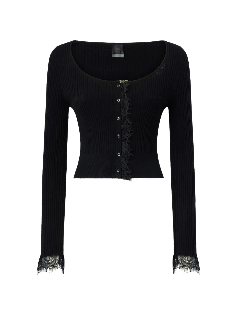 PINKO cropped cardigan in silk and cashmere blend with lace - Schwarz