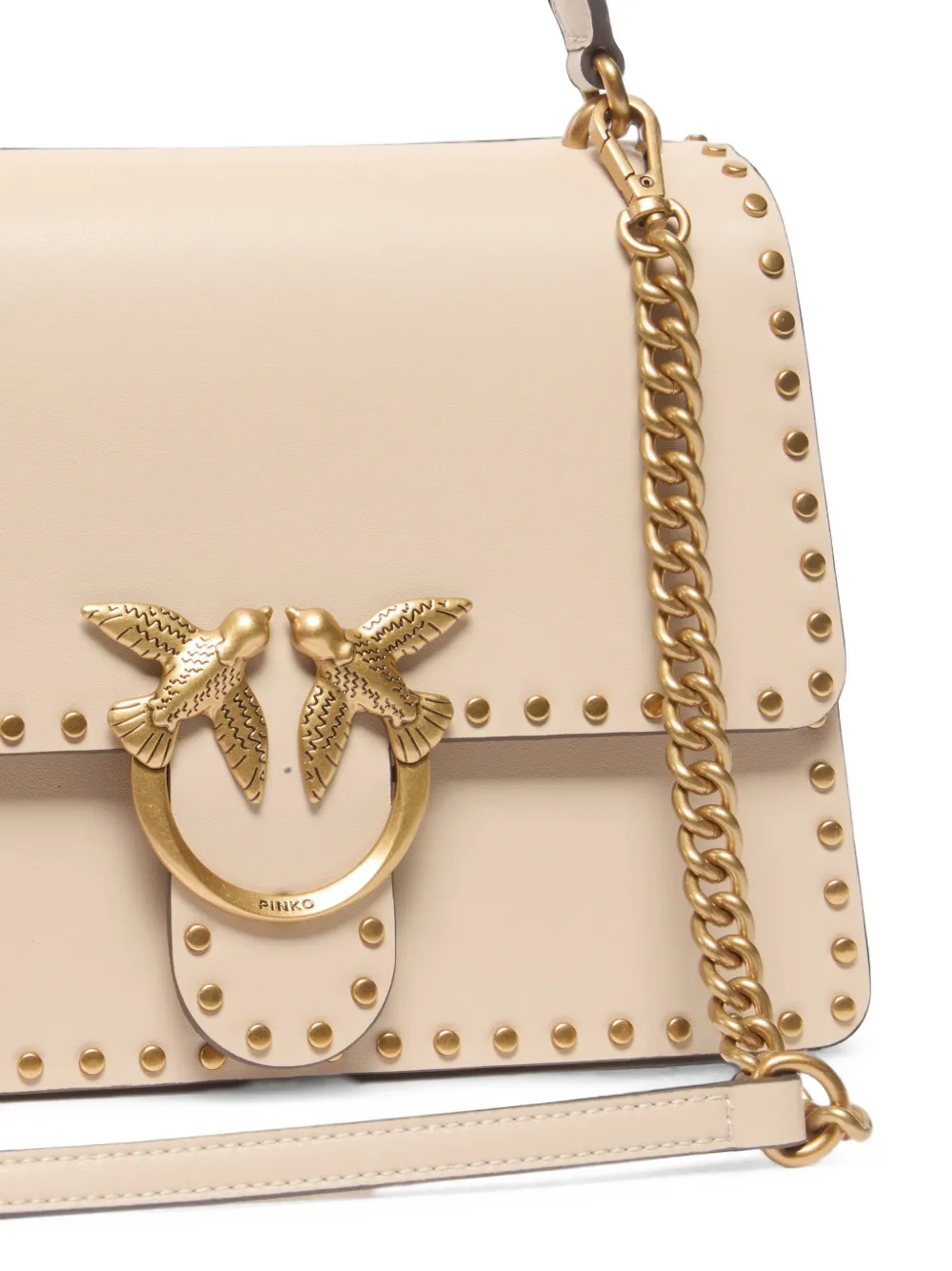 PINKO Love Birds shopper verfraaid met studs Beige