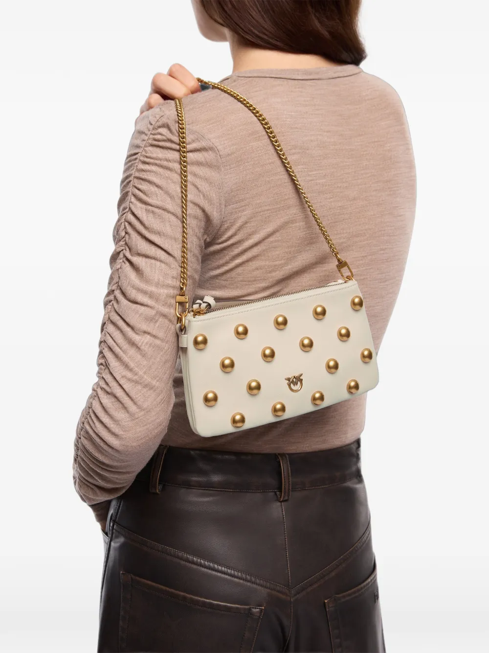 PINKO Schoudertas verfraaid met studs Beige