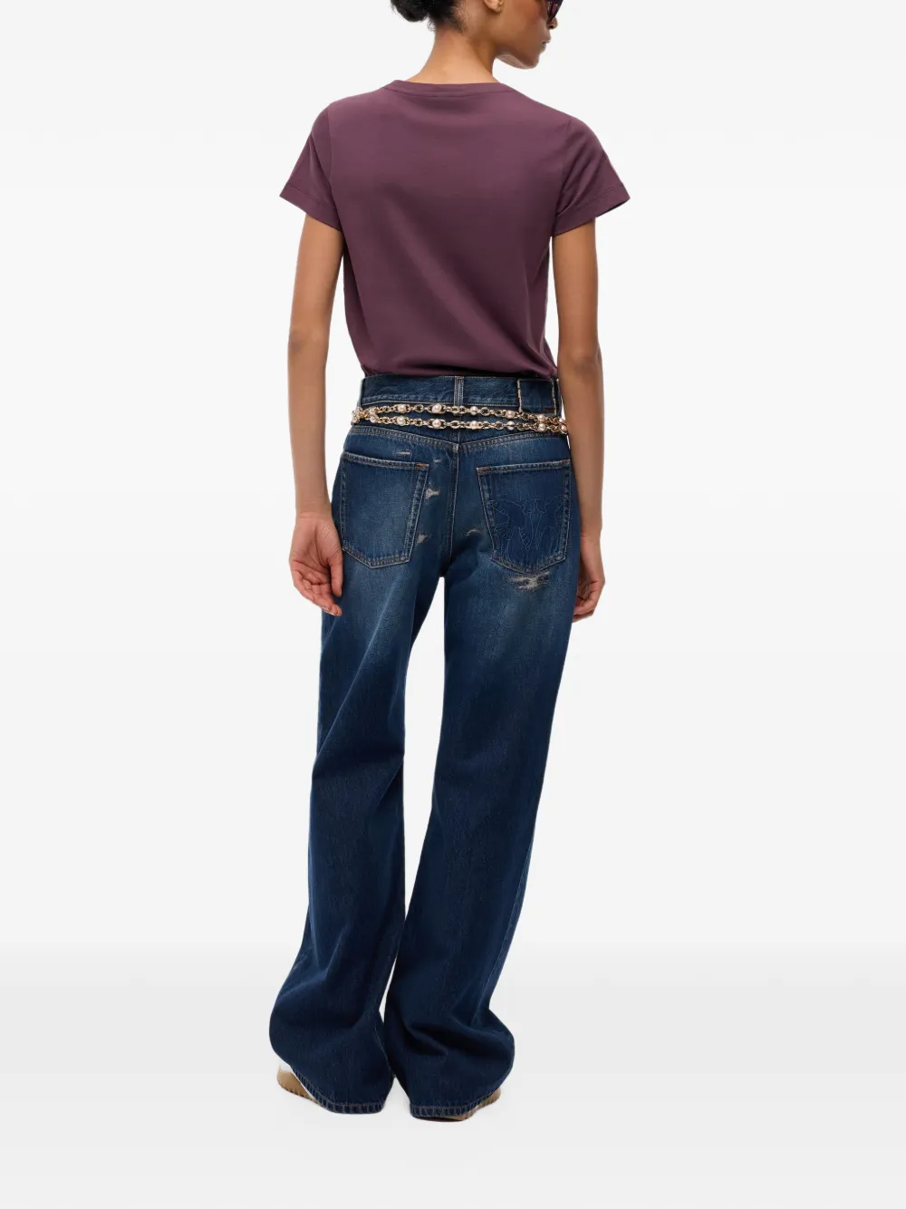 PINKO T-shirt met geborduurde bloemen Rood