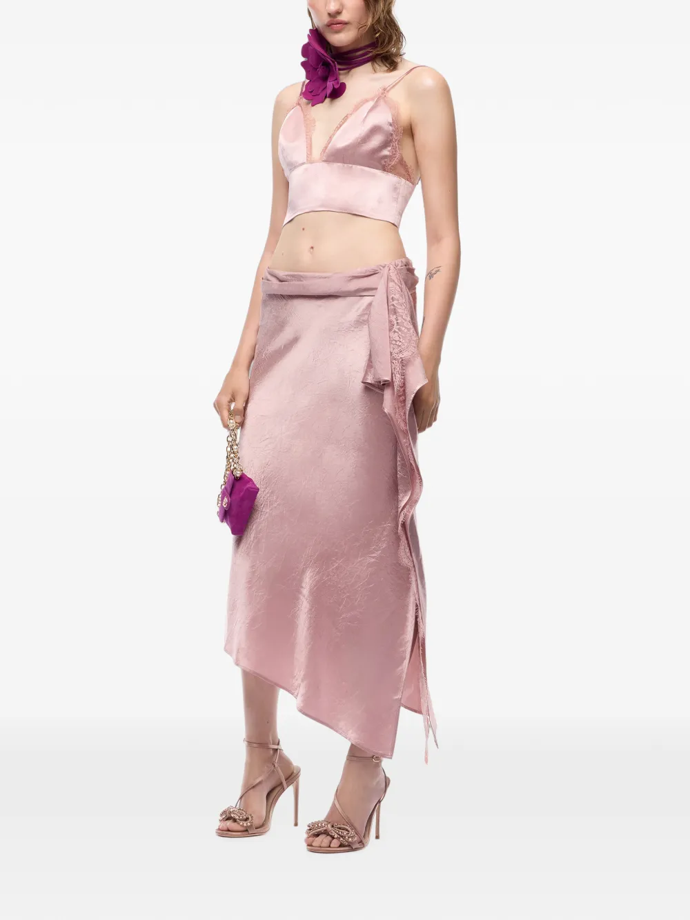 PINKO Asymmetrische satijnen midi-rok Roze