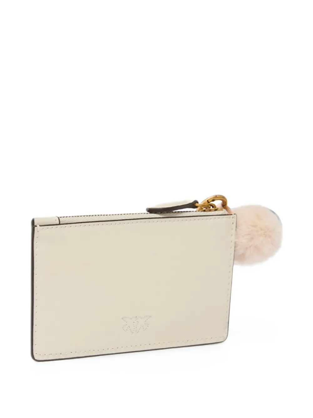 PINKO leather card holder with tassel and pompom Beige
