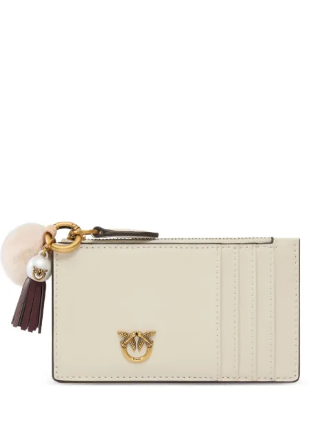 PINKO leather card holder with tassel and pompom