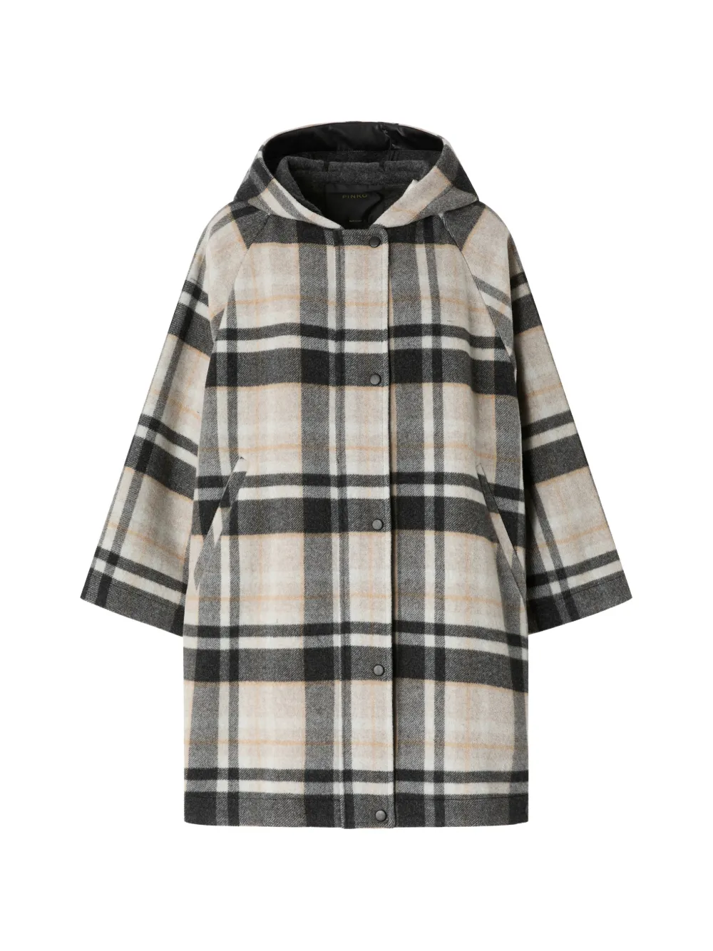Pinko Check Hooded Coat In Neutrals