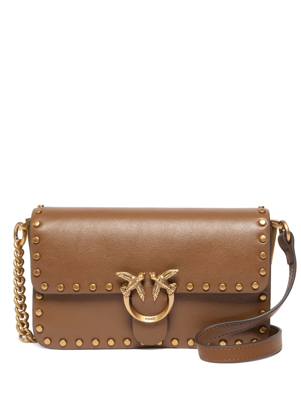 PINKO Borsa a spalla Love Birds con borchie - Marrone