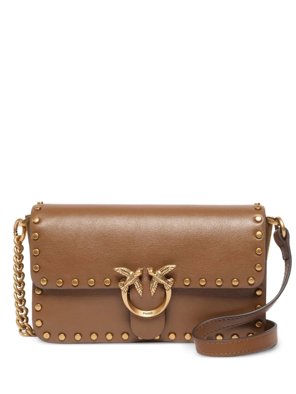 PINKO Borsa a spalla Love Birds con borchie - Marrone