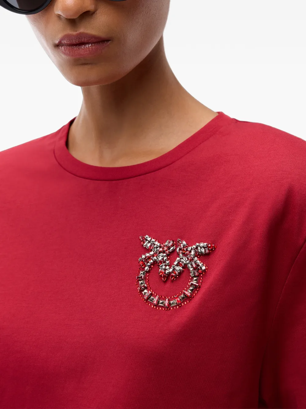 PINKO T-shirt met Love Birds juwelen detail Rood