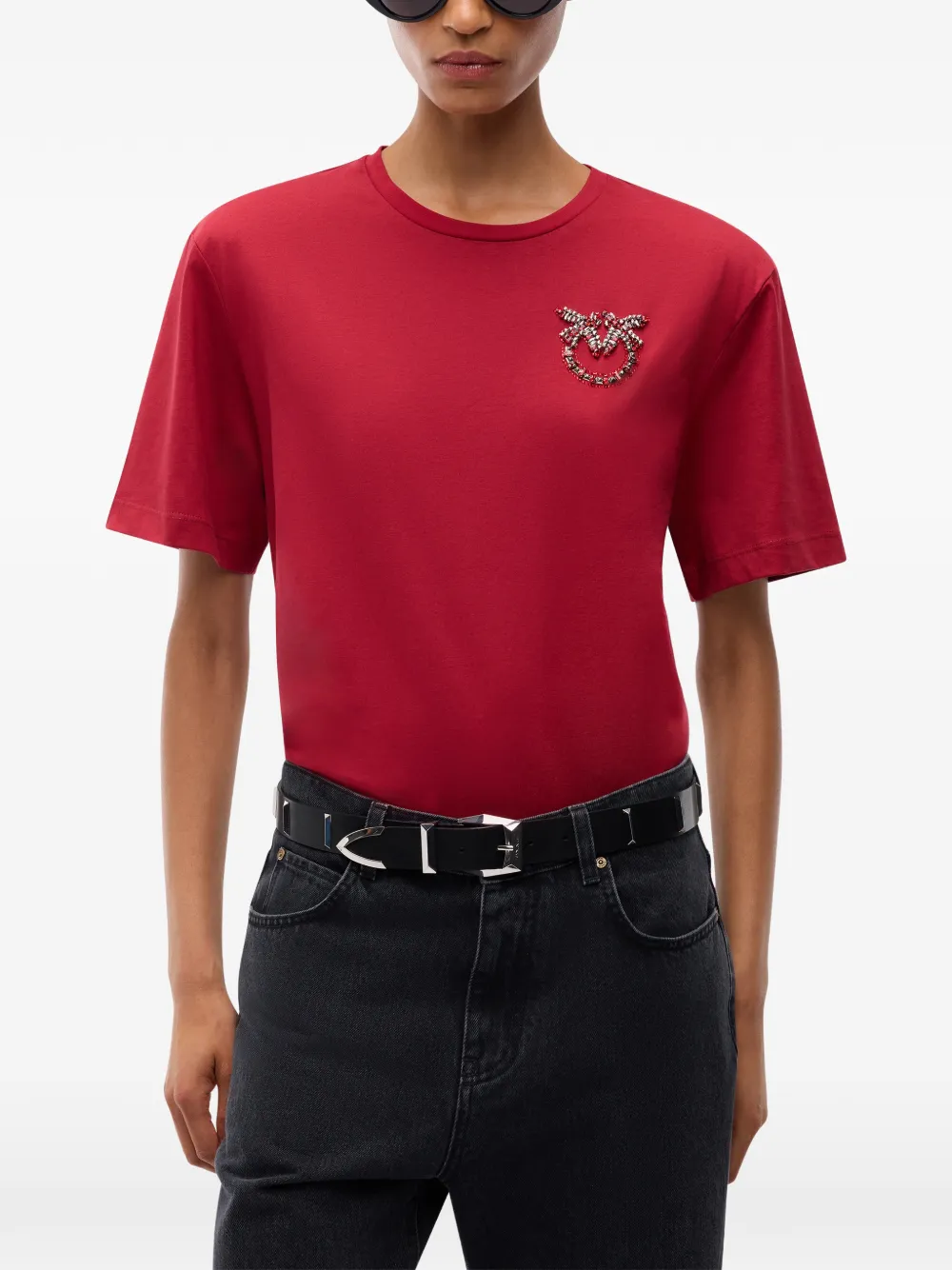 PINKO T-shirt met Love Birds juwelen detail Rood