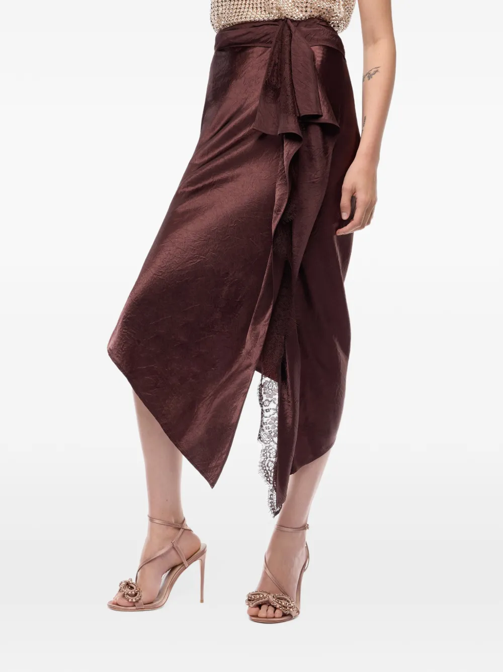 PINKO Midi-rok met afwerking van kant Bruin