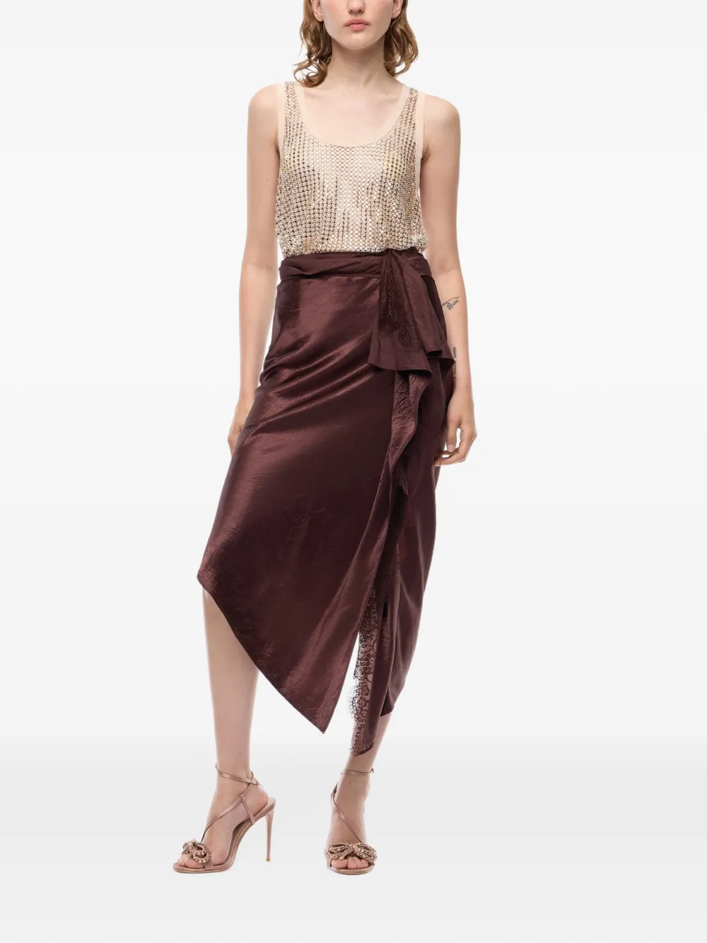 PINKO Midi-rok met afwerking van kant Bruin
