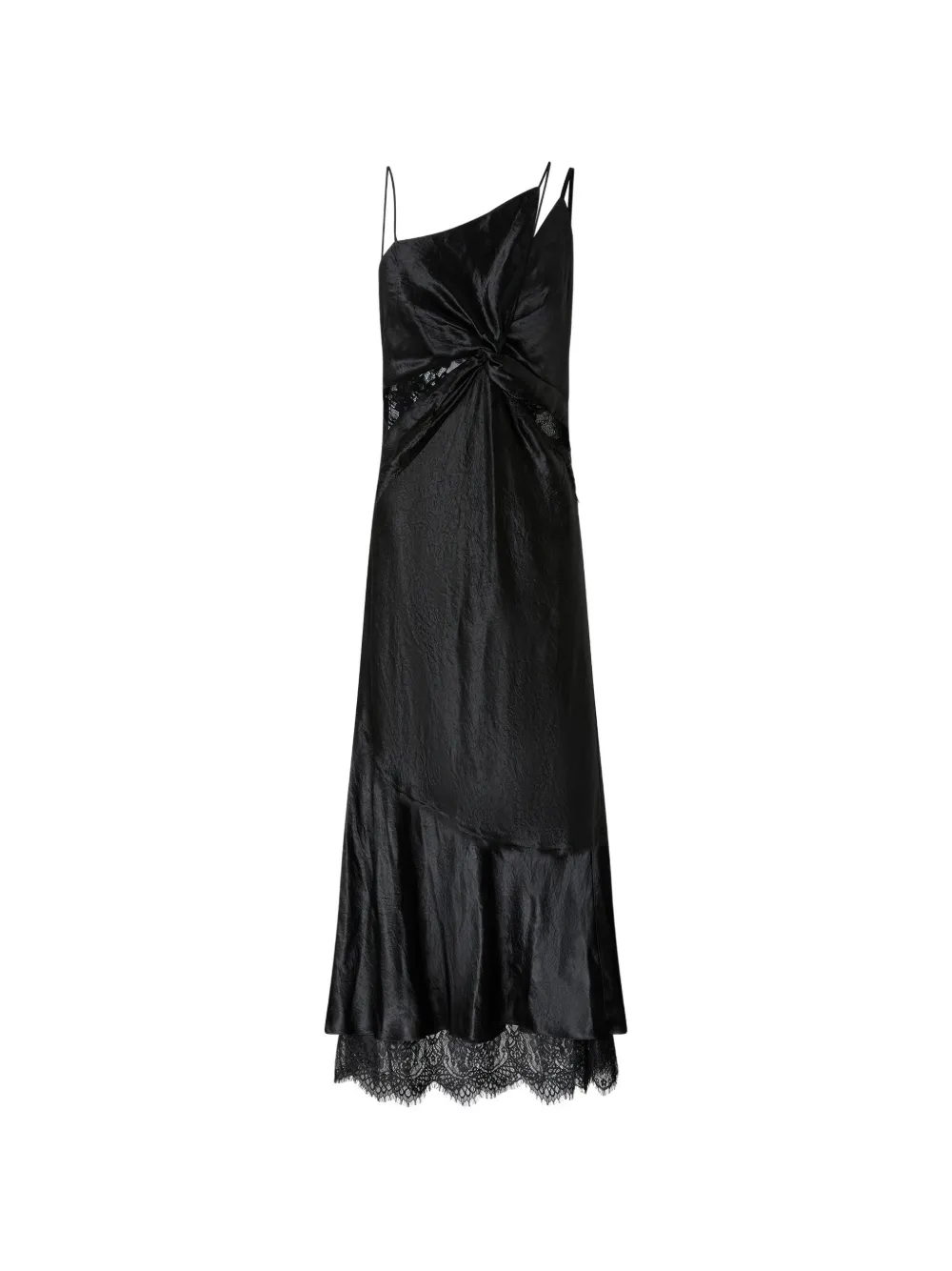 PINKO long satin dress with draping and lace - Black