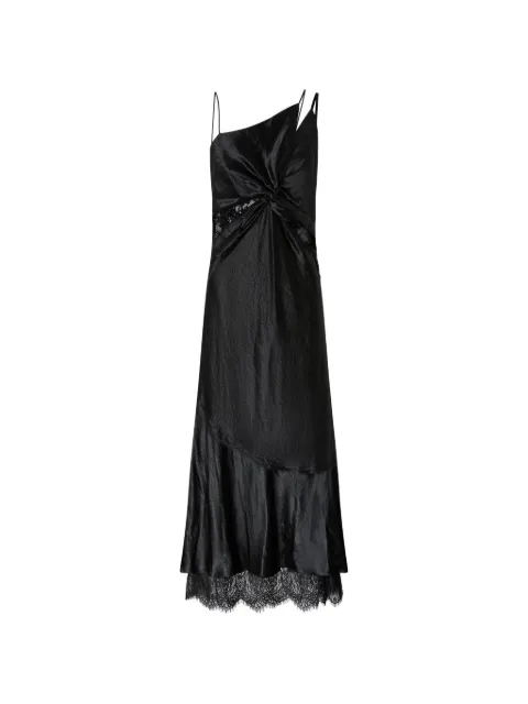 PINKO long satin dress with draping and lace