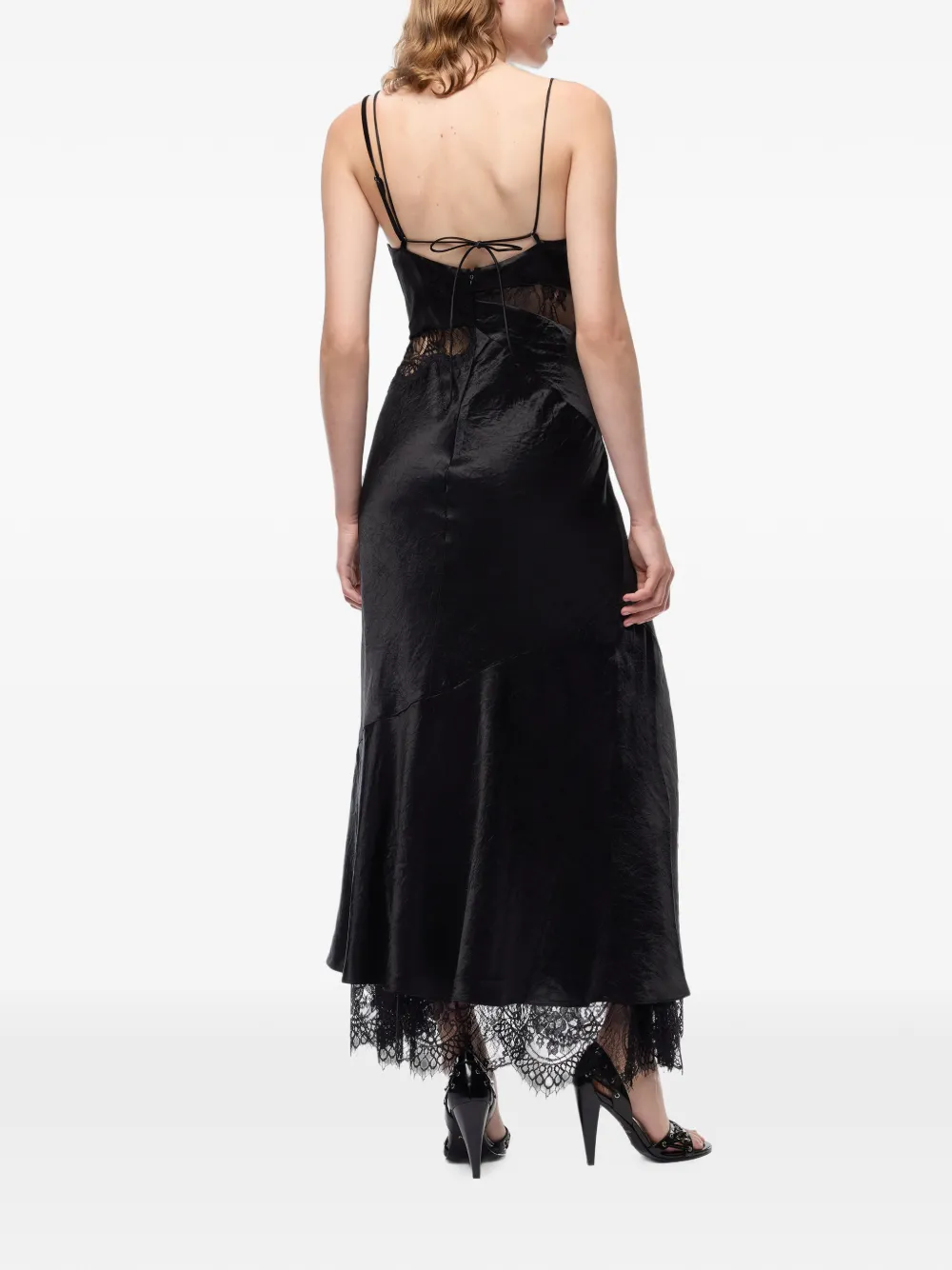 PINKO long satin dress with draping and lace Zwart