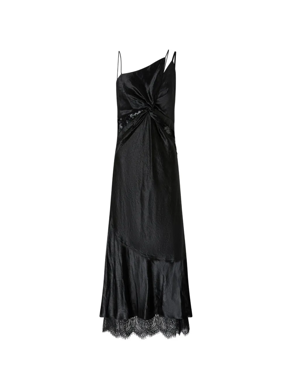 PINKO long satin dress with draping and lace - Black