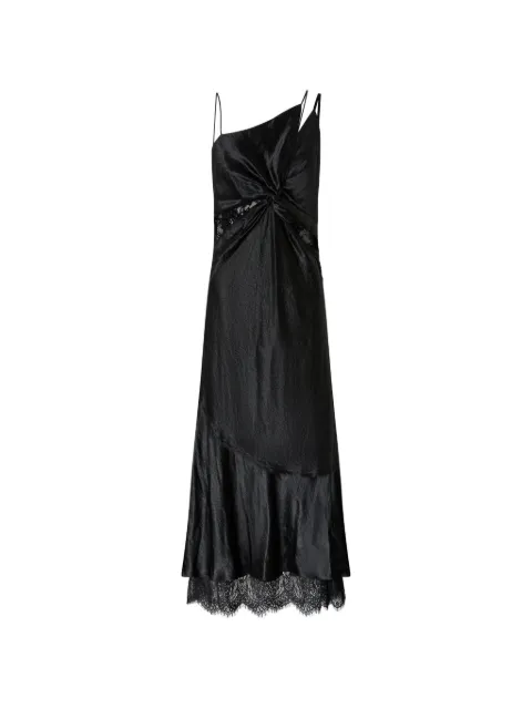 PINKO long satin dress with draping and lace