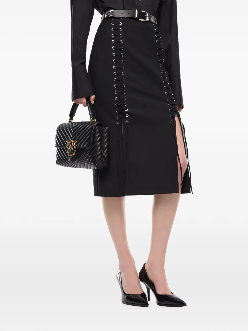 PINKO Rok met split en veters Zwart