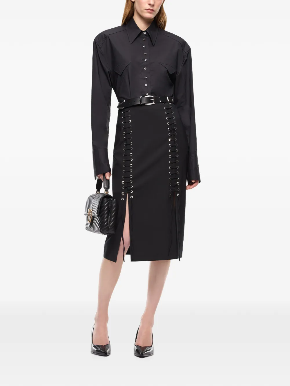 PINKO Rok met split en veters Zwart