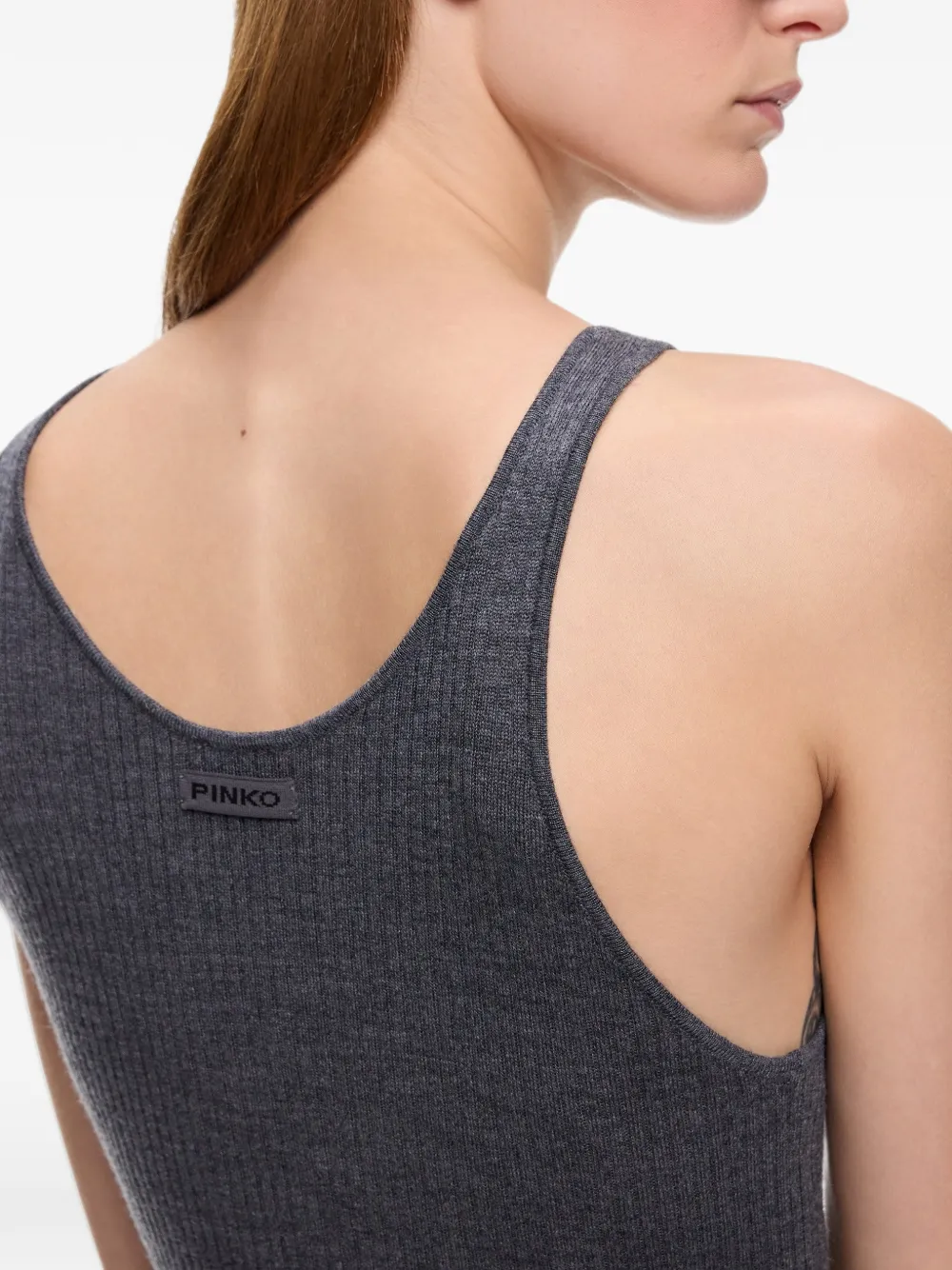 PINKO Ribgebreide tanktop met logopatch Grijs