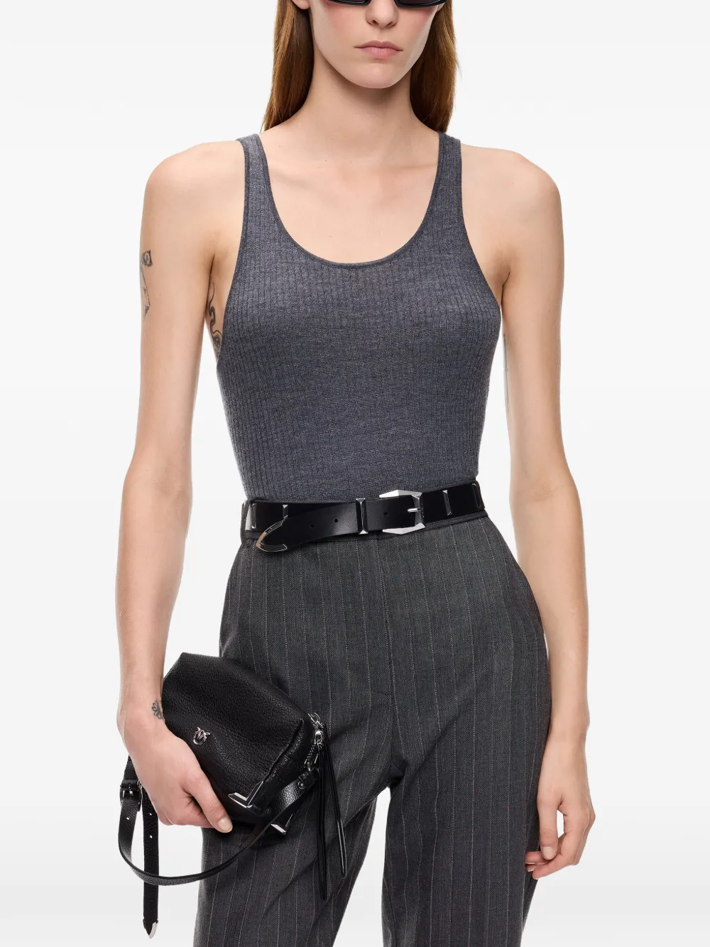 PINKO Ribgebreide tanktop met logopatch Grijs