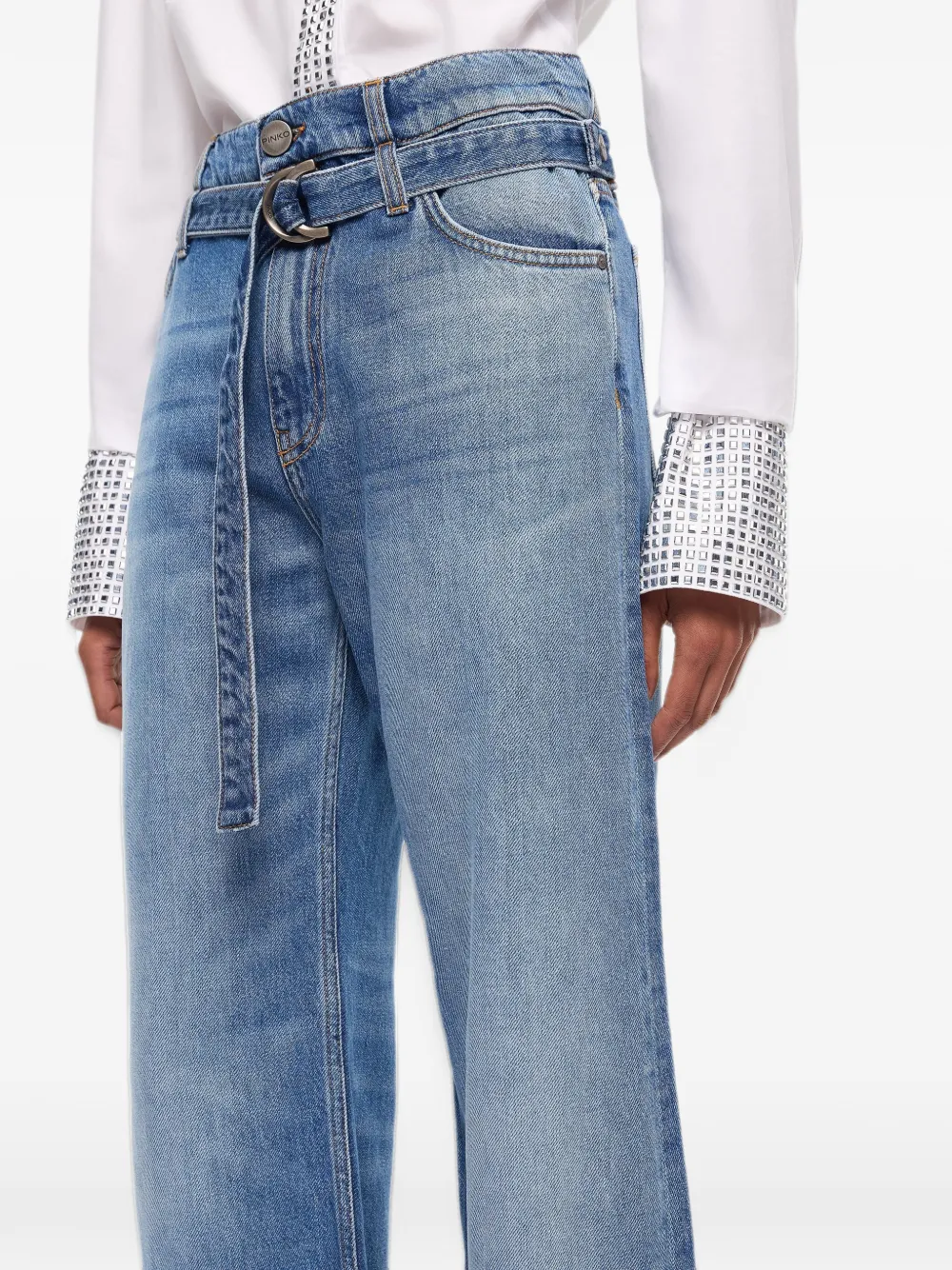 PINKO Jeans met ceintuur en omgeslagen pijpen Blauw