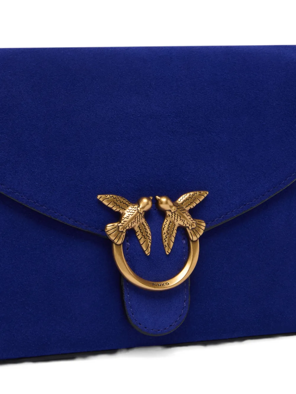 PINKO mini Love Birds suede crossbody bag Blauw