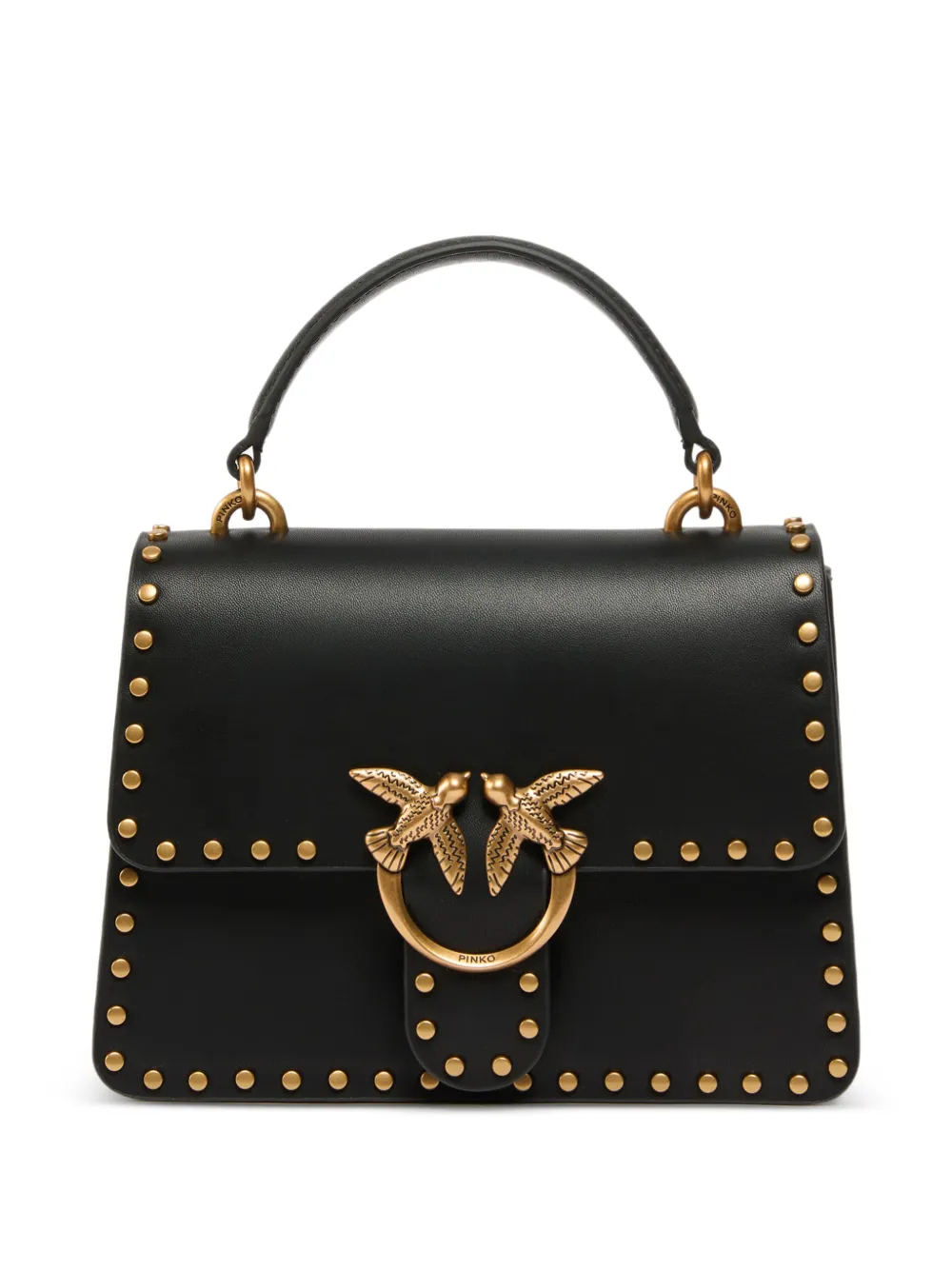 PINKO mini Love One Top Handle Light handbag in leather with mini studs - Nero