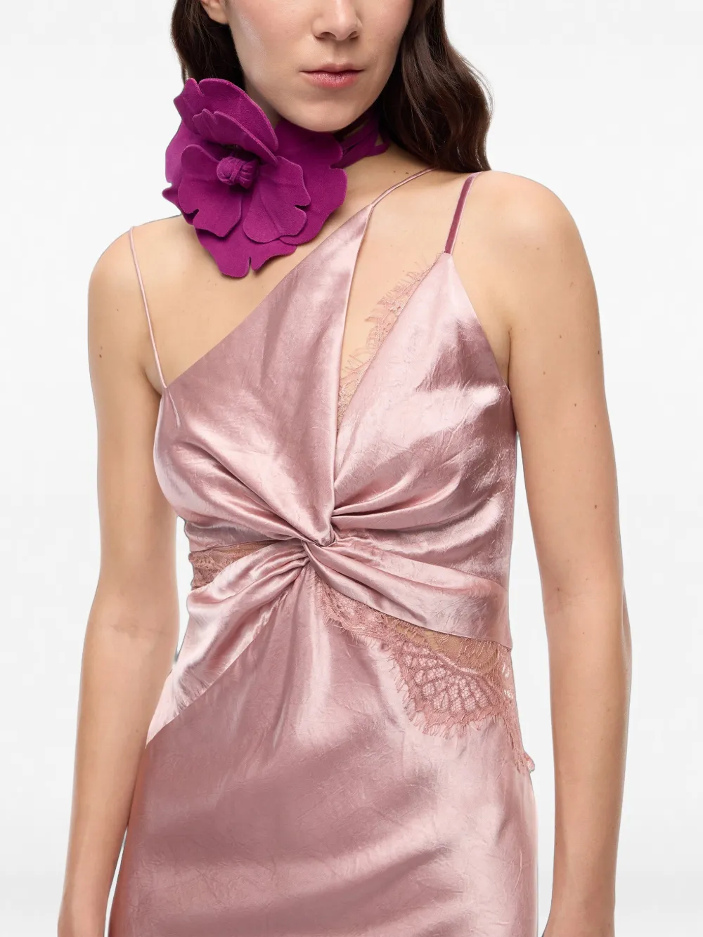 PINKO midi-jurk met kanten afwerking en gedraaid detail Roze