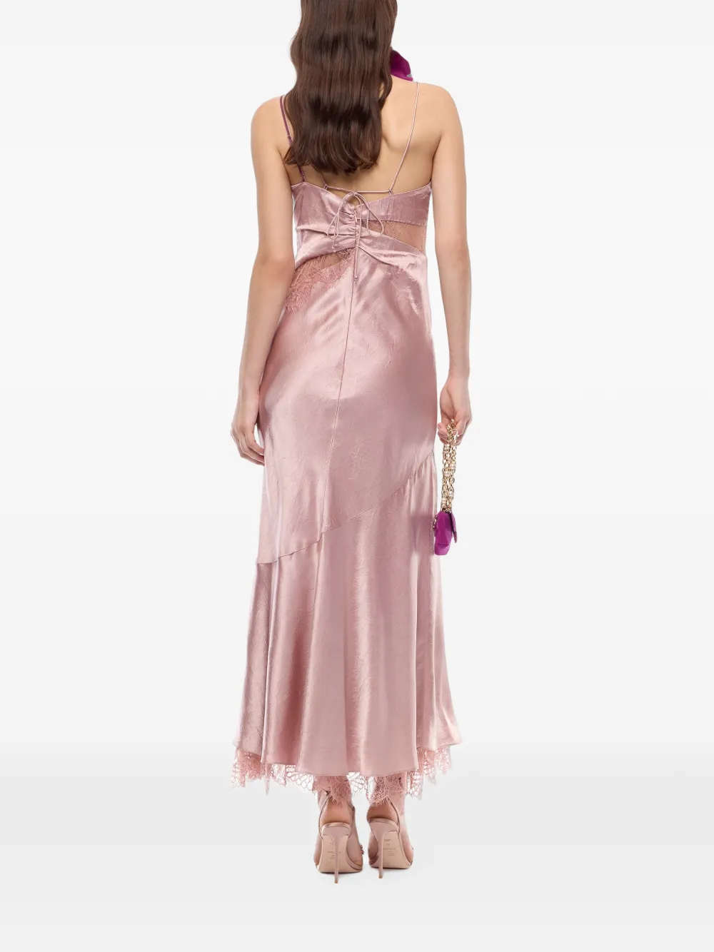 PINKO midi-jurk met kanten afwerking en gedraaid detail Roze
